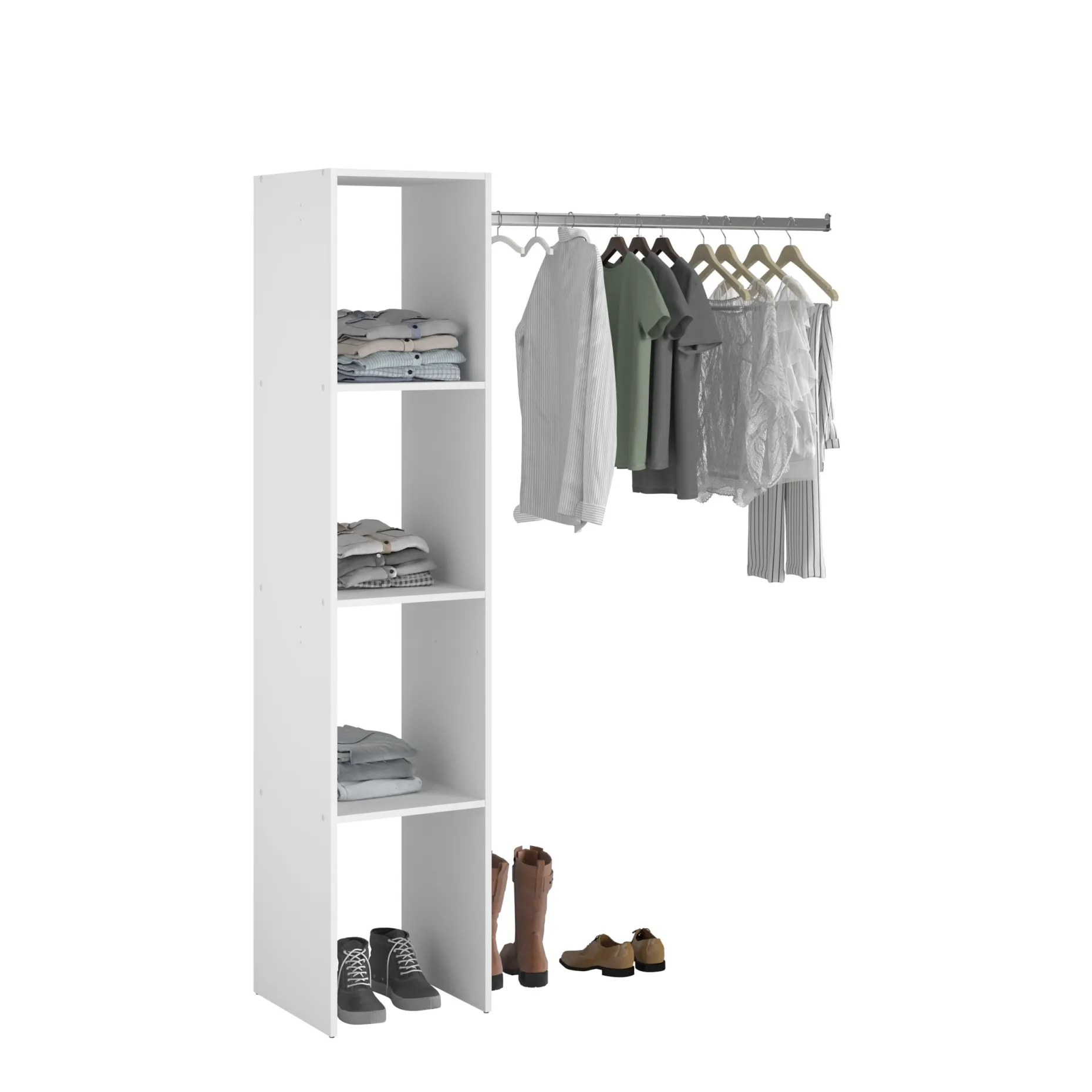 Kleiderschrank Botan A - 138cm, 3 Einlegeböden und 1 Kleiderstange - weiß
