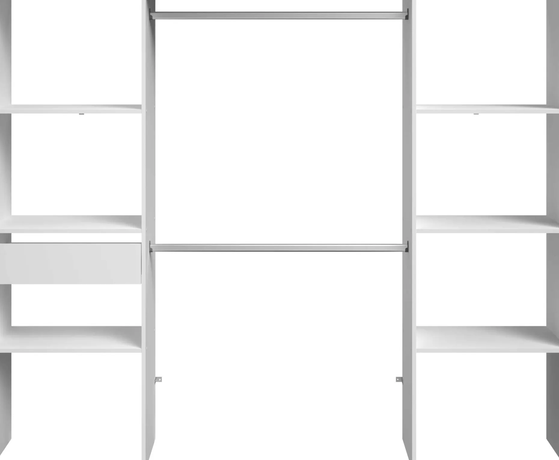 Kleiderschrank Botan 220cm, 6 Einlegeböden, 2 Kleiderstangen und 1 Schublade - weiß