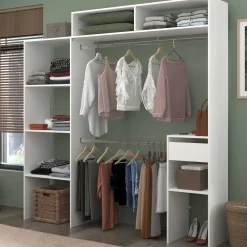 Kleiderschrank Botan 140 - 198cm, 4 Einlegeböden, 2 Kleiderstangen, 1 Schublade - weiß