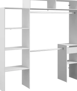 Kleiderschrank Botan 140 - 198cm, 4 Einlegeböden, 2 Kleiderstangen, 1 Schublade - weiß
