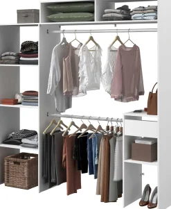 Kleiderschrank Botan 140 - 198cm, 4 Einlegeböden, 2 Kleiderstangen, 1 Schublade - weiß