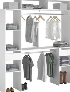 Kleiderschrank Botan 140 - 176cm, 4 Einlegeböden, 2 Kleiderstangen, 2 Schubladen - weiß