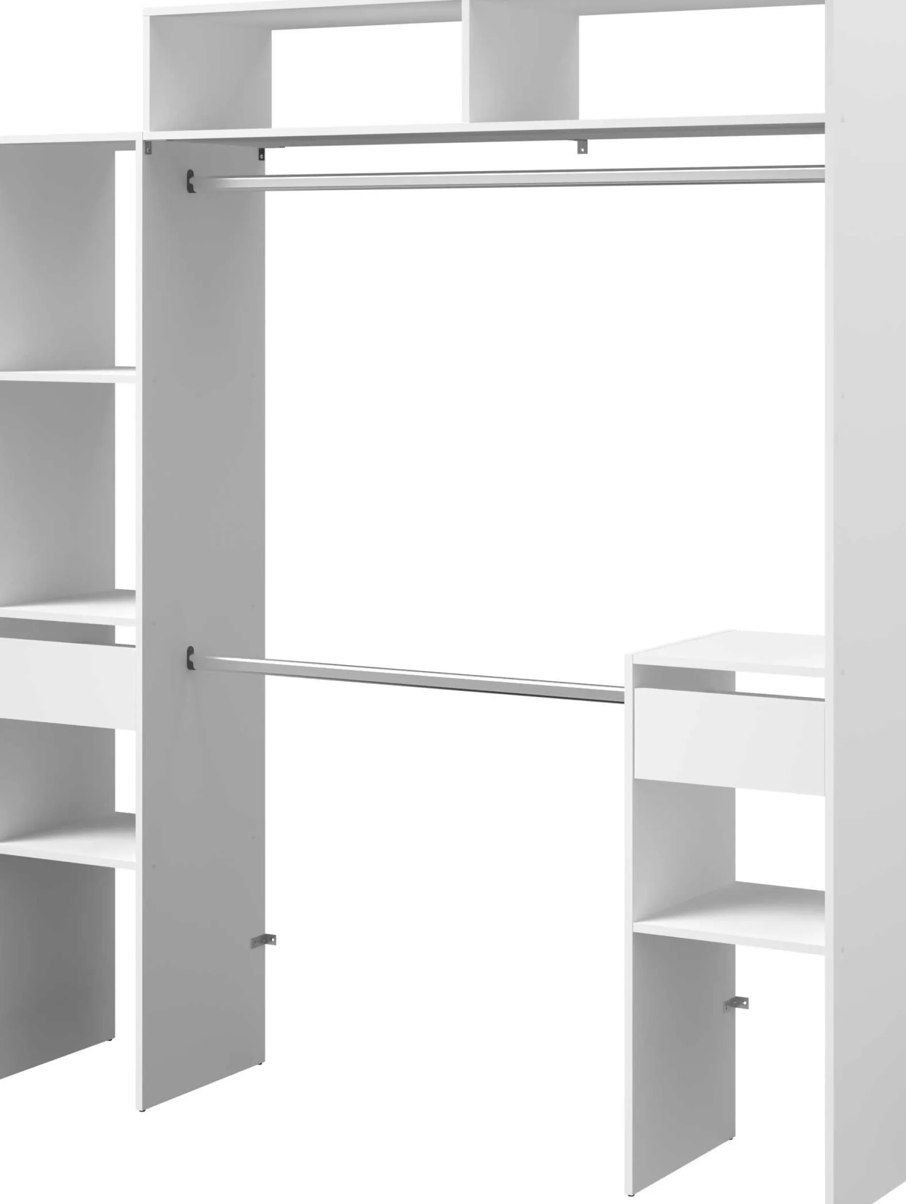 Kleiderschrank Botan 140 - 176cm, 4 Einlegeböden, 2 Kleiderstangen, 2 Schubladen - weiß