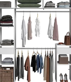 Kleiderschrank Botan 140 - 176cm, 4 Einlegeböden, 2 Kleiderstangen, 2 Schubladen - weiß