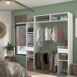 Kleiderschrank Botan 140 - 176cm, 4 Einlegeböden, 2 Kleiderstangen, 2 Schubladen - weiß