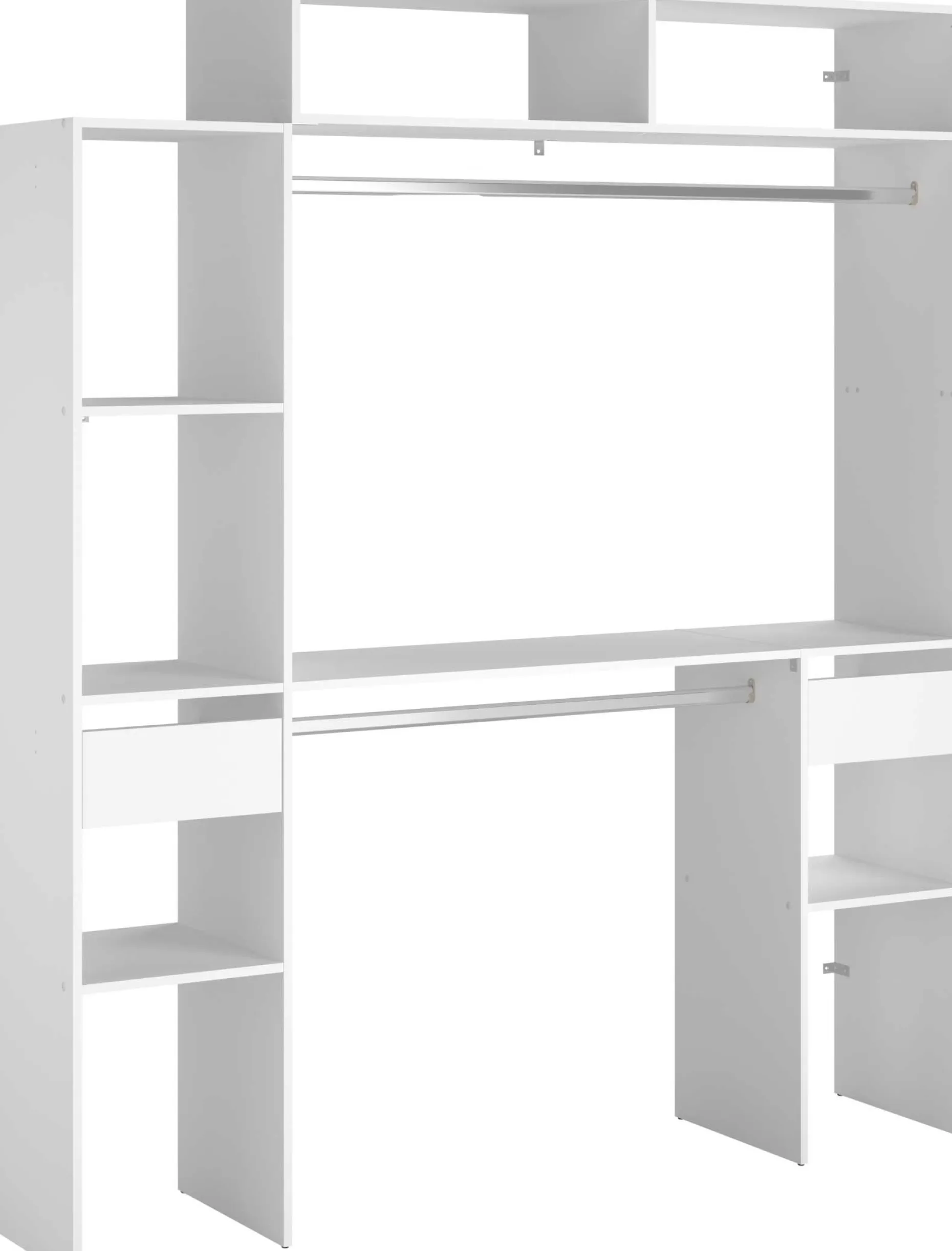 Kleiderschrank Botan 140 - 176cm, 4 Einlegeböden, 2 Kleiderstangen, 2 Schubladen - weiß