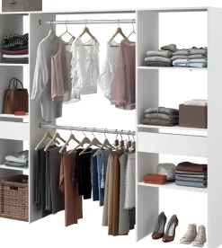 Kleiderschrank Botan 198cm, 6 Einlegeböden, 2 Kleiderstangen und 2 Schubladen - weiß