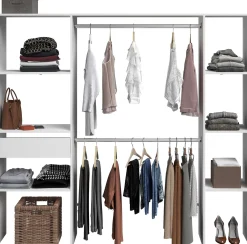 Kleiderschrank Botan 198cm, 6 Einlegeböden, 2 Kleiderstangen und 1 Schublade - weiß
