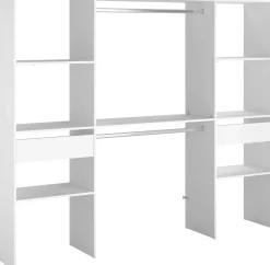 Kleiderschrank Botan 220cm, 6 Einlegeböden, 2 Kleiderstangen und 2 Schubladen - weiß