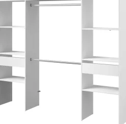 Kleiderschrank Botan 220cm, 6 Einlegeböden, 2 Kleiderstangen und 2 Schubladen - weiß