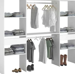 Kleiderschrank Botan 220cm, 6 Einlegeböden, 2 Kleiderstangen und 2 Schubladen - weiß