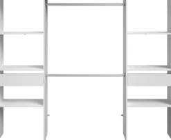 Kleiderschrank Botan 220cm, 6 Einlegeböden, 2 Kleiderstangen und 2 Schubladen - weiß