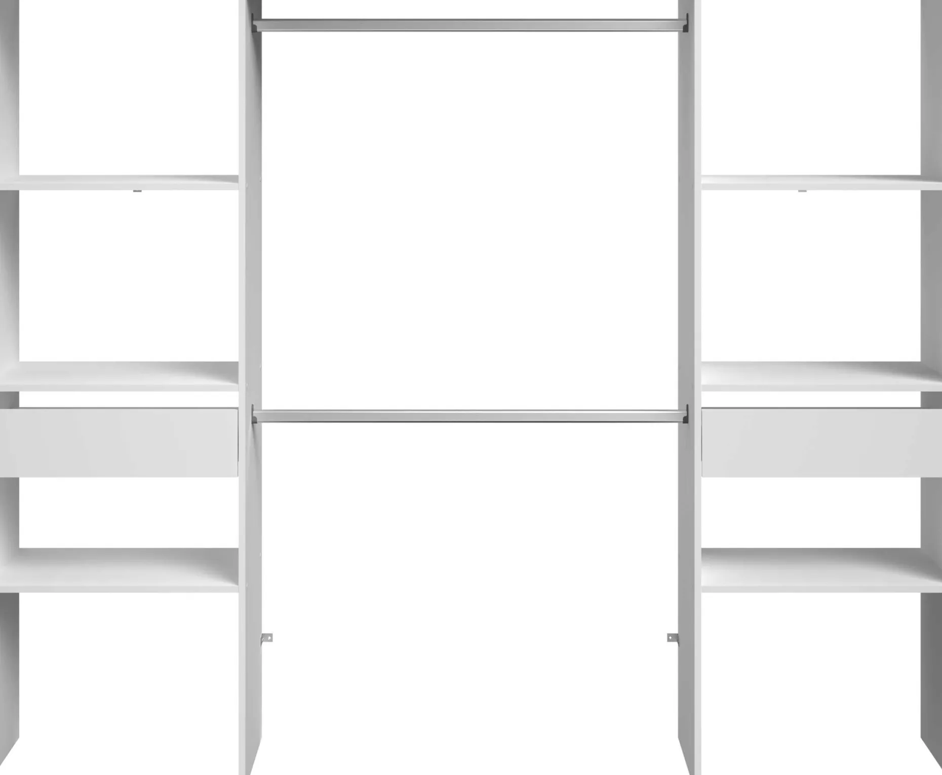 Kleiderschrank Botan 220cm, 6 Einlegeböden, 2 Kleiderstangen und 2 Schubladen - weiß
