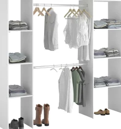Kleiderschrank Botan 196cm, 6 Einlegeböden und 2 Kleiderstangen - weiß