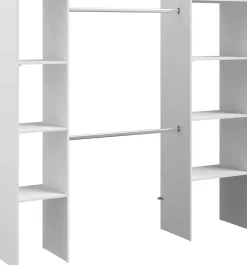 Kleiderschrank Botan 196cm, 6 Einlegeböden und 2 Kleiderstangen - weiß