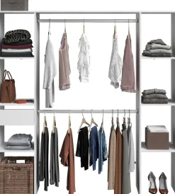 Kleiderschrank Botan 176cm, 6 Einlegeböden, 2 Kleiderstangen und 1 Schublade - weiß
