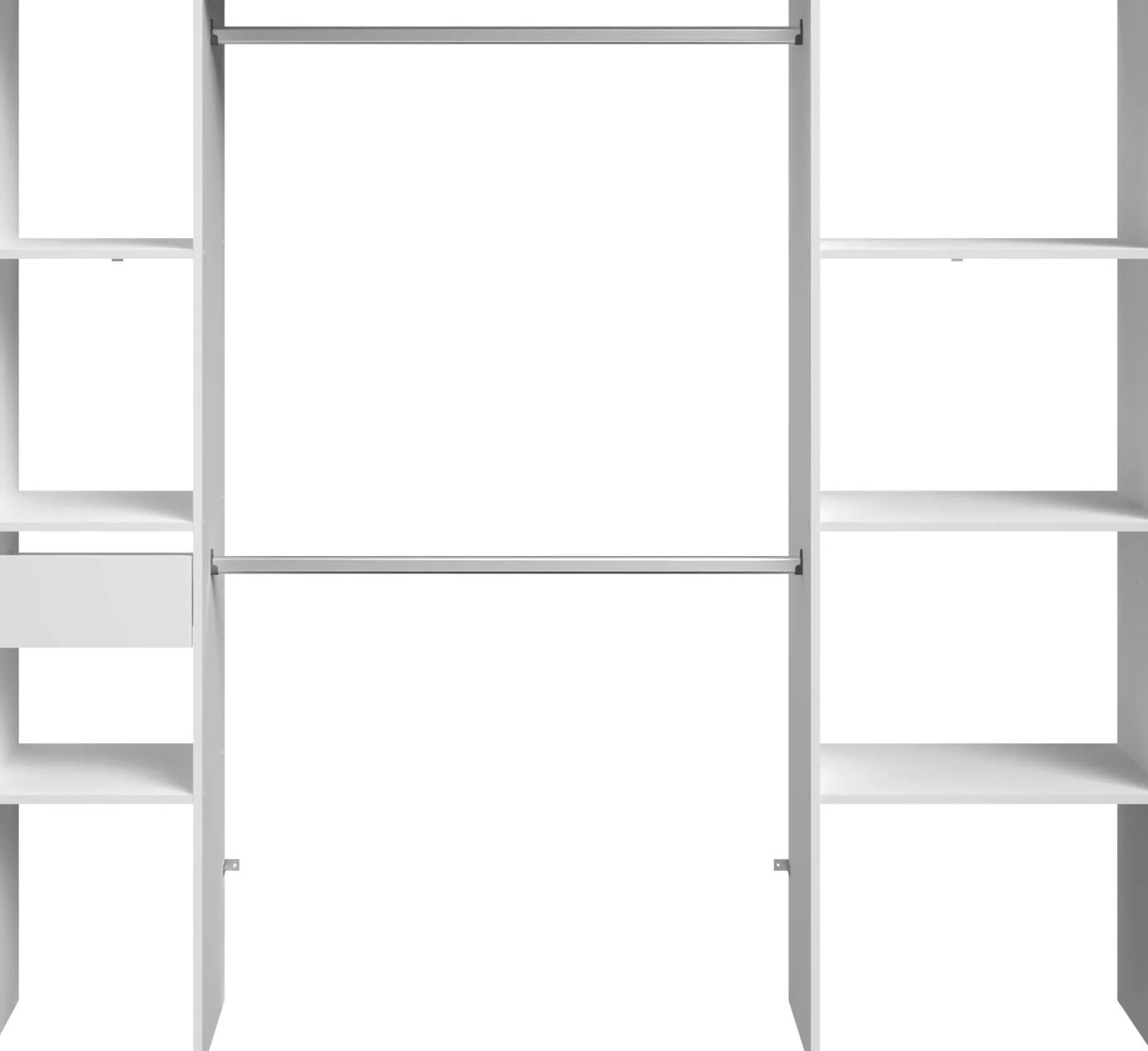 Kleiderschrank Botan 198cm, 6 Einlegeböden, 2 Kleiderstangen und 1 Schublade - weiß
