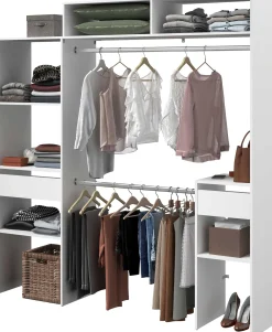 Kleiderschrank Botan 140 - 198cm, 4 Einlegeböden, 2 Kleiderstangen, 2 Schubladen - weiß