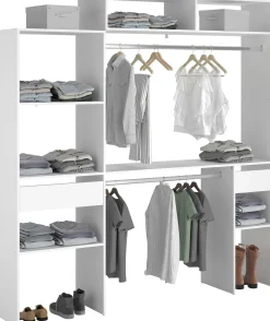 Kleiderschrank Botan 140 - 198cm, 4 Einlegeböden, 2 Kleiderstangen, 2 Schubladen - weiß