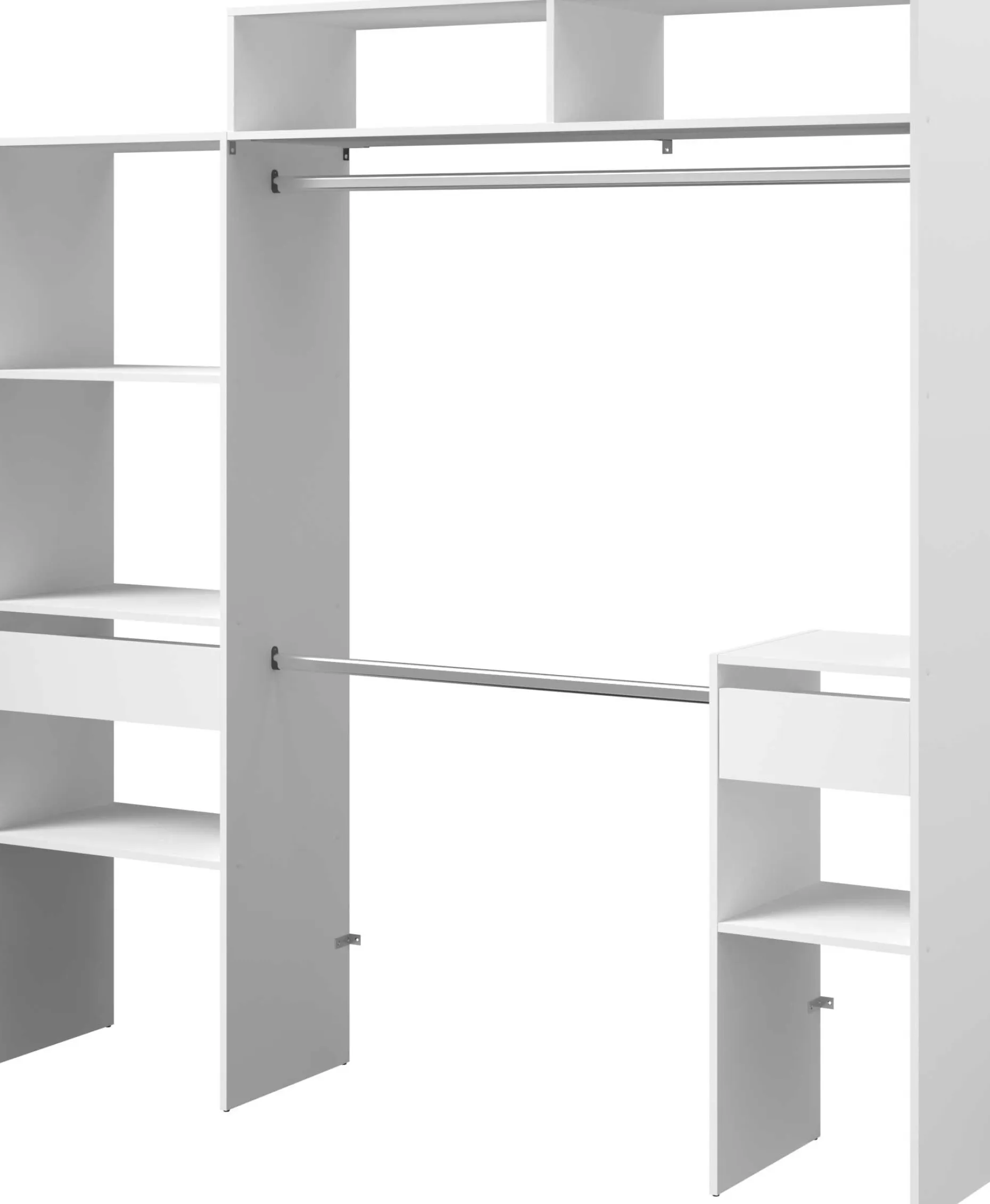 Kleiderschrank Botan 140 - 198cm, 4 Einlegeböden, 2 Kleiderstangen, 2 Schubladen - weiß