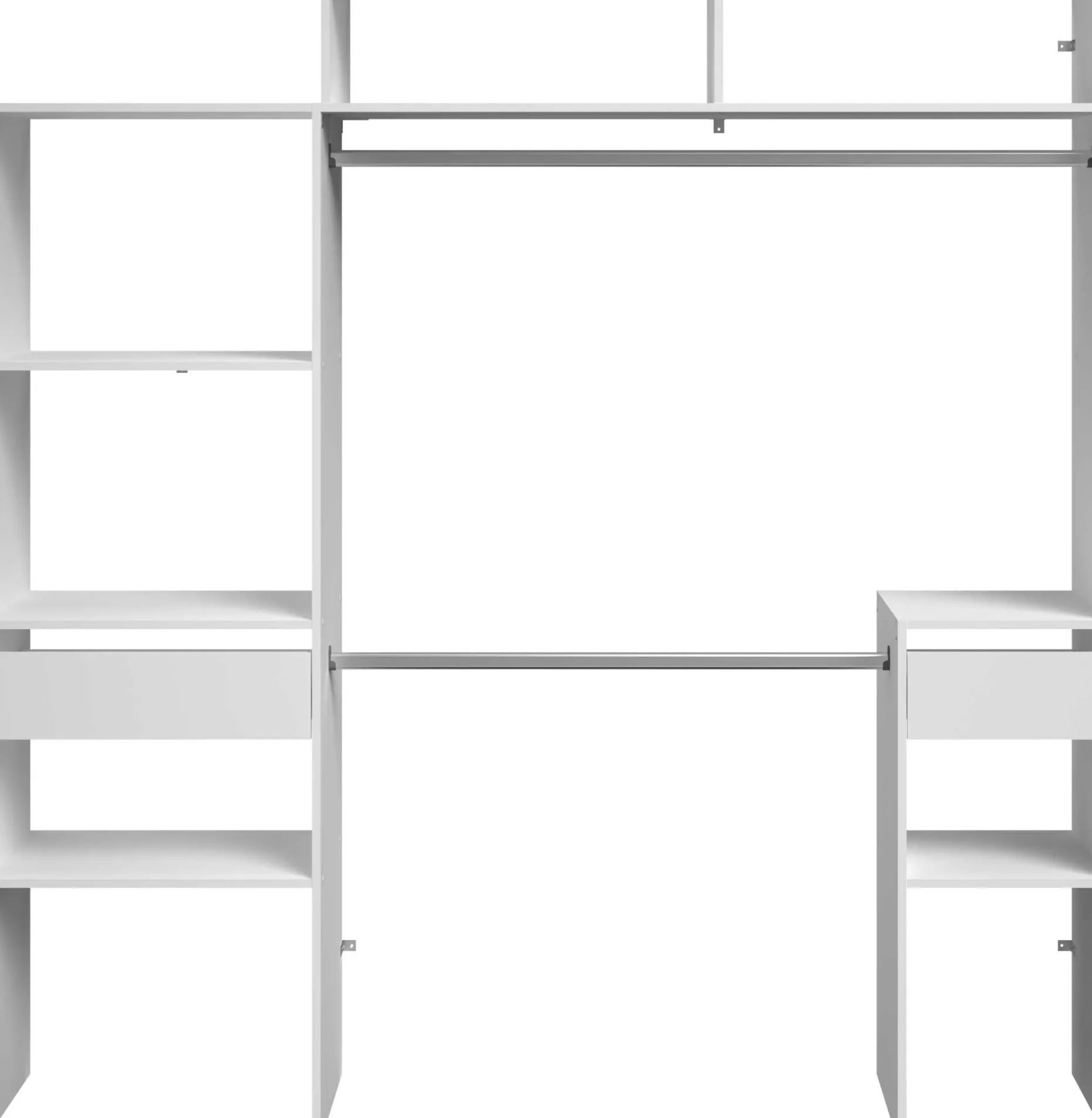 Kleiderschrank Botan 140 - 198cm, 4 Einlegeböden, 2 Kleiderstangen, 2 Schubladen - weiß