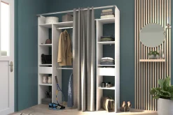 Kleiderschrank Botan 176cm - mit Vorhang - 6 Einlegeböden, 2 Kleiderstangen und 2 Schubladen - weiß