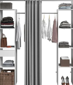 Kleiderschrank Botan 176cm - mit Vorhang - 6 Einlegeböden, 2 Kleiderstangen, 1 Schublade - weiß