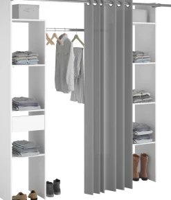 Kleiderschrank Botan 176cm - mit Vorhang - 6 Einlegeböden, 2 Kleiderstangen, 1 Schublade - weiß