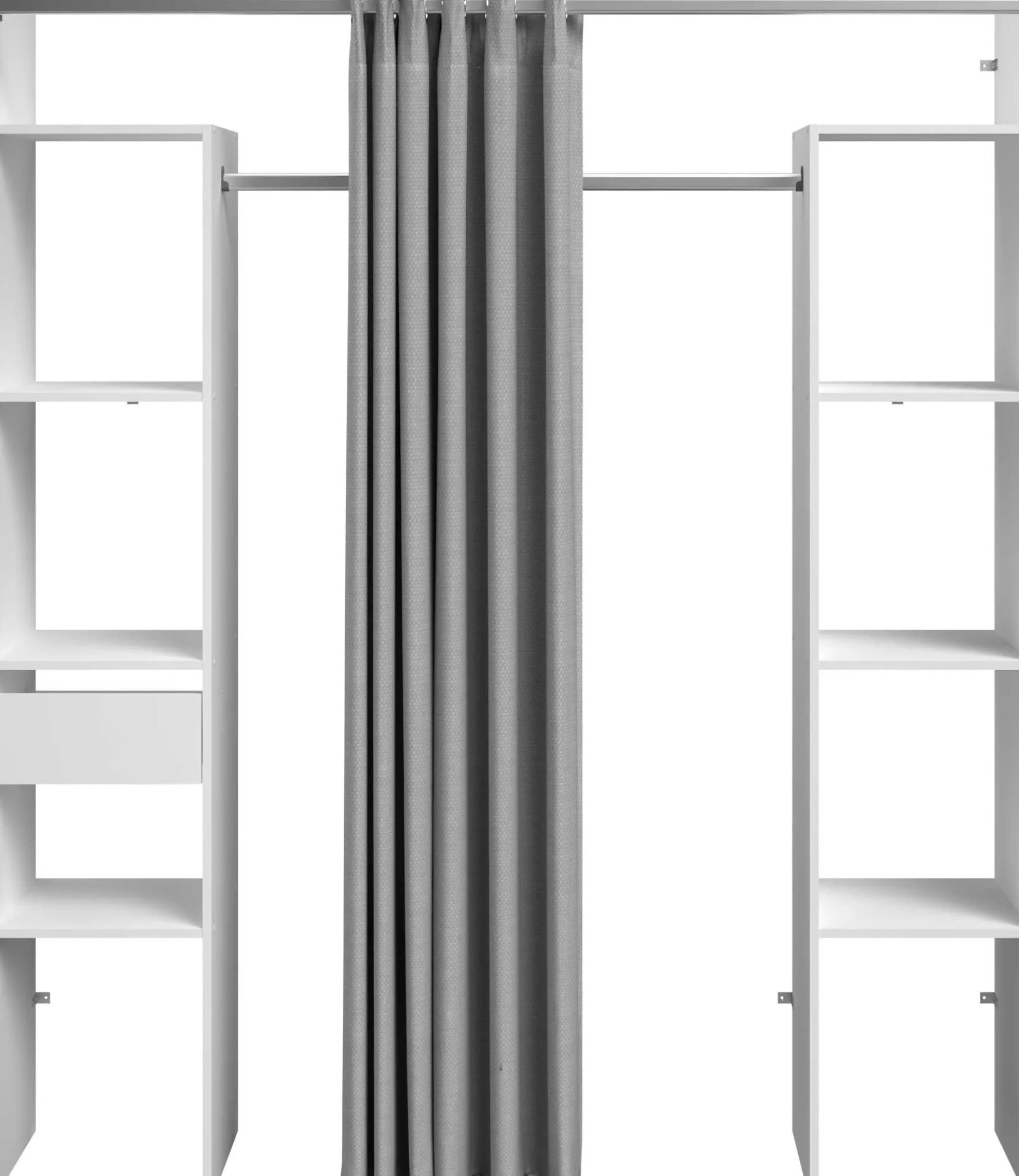 Kleiderschrank Botan 176cm - mit Vorhang - 6 Einlegeböden, 2 Kleiderstangen, 1 Schublade - weiß