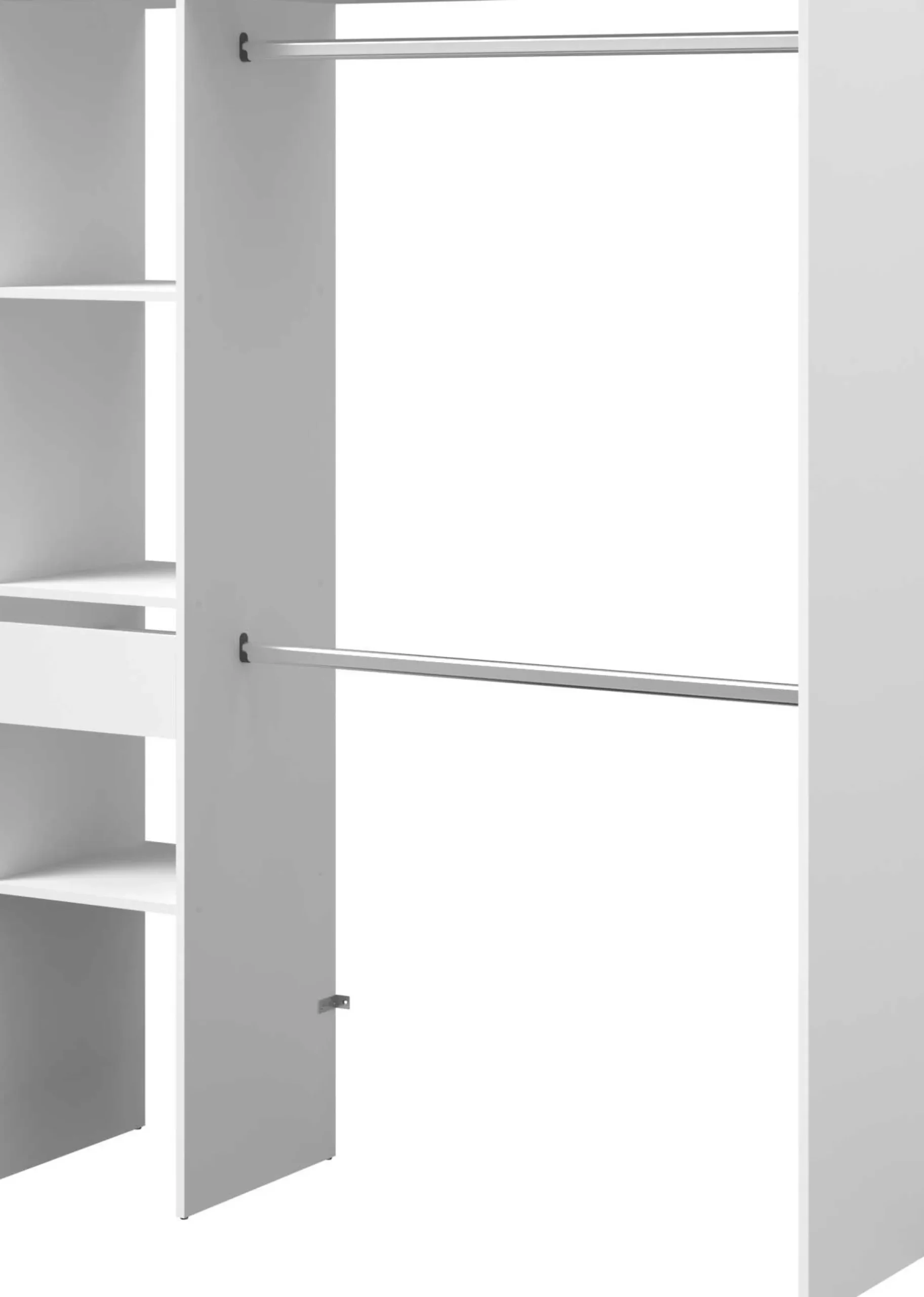 Kleiderschrank Botan 140cm, 1 Schublade und 3 Einlegeböden und 1 Kleiderstange - weiß