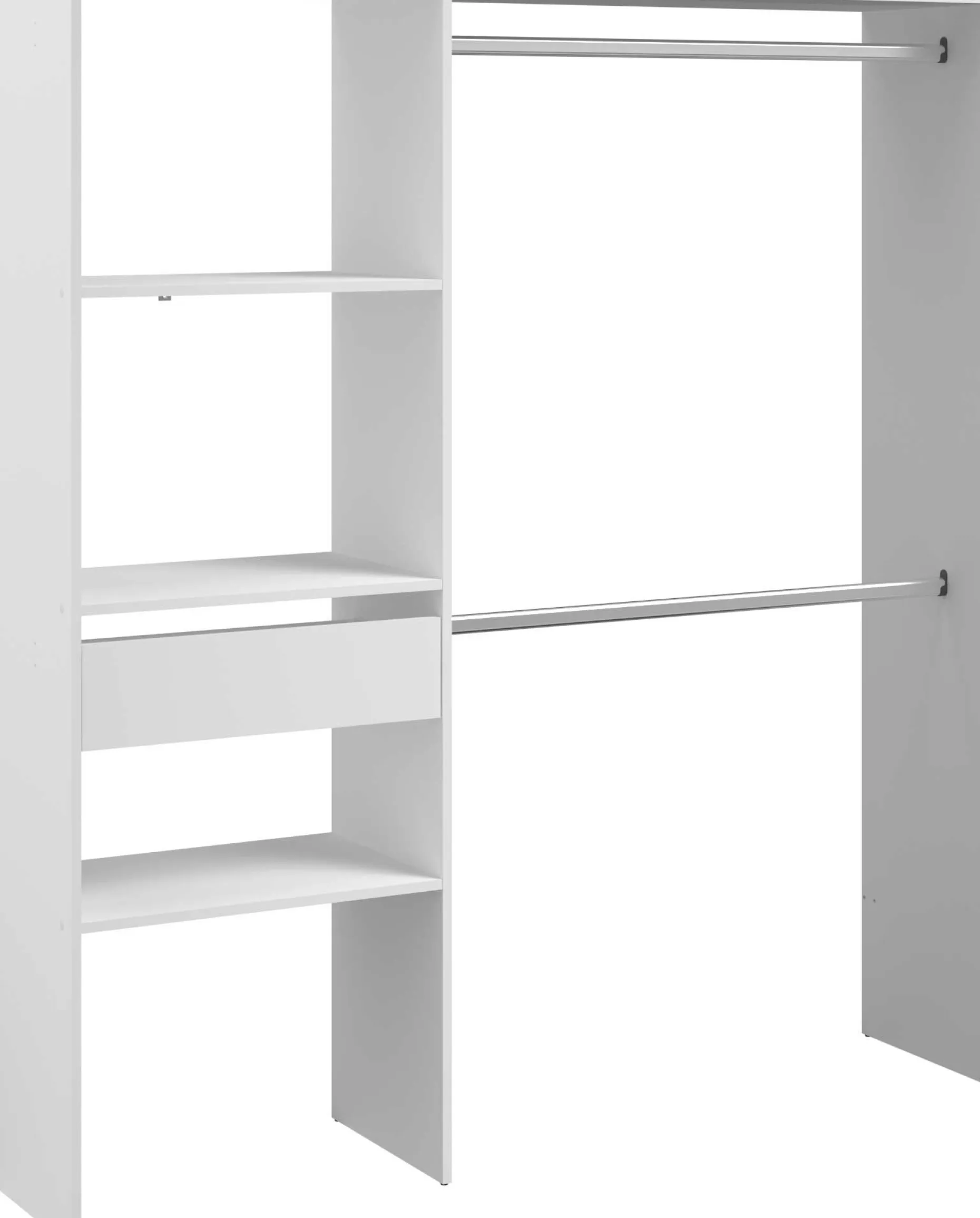 Kleiderschrank Botan 162cm, 1 Schublade und 3 Einlegeböden und 1 Kleiderstange - weiß