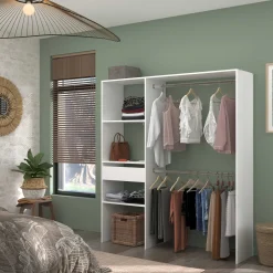 Kleiderschrank Botan 162cm, 1 Schublade und 3 Einlegeböden und 1 Kleiderstange - weiß