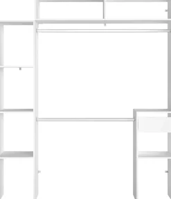 Kleiderschrank Botan 140 - 176cm, vier Einlegeböden, 2 Kleiderstangen, 1 Schublade - weiß