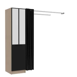 Kleiderschrank Botan H - 180 cm-1 Drehtür, 3 Einlegeböden, 1 Kleiderstange, 1 Vorhang Eiche