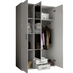 Kleiderschrank Daniela 120cm mit 3 Türen 2 Schubladen und Spiegel - weiß