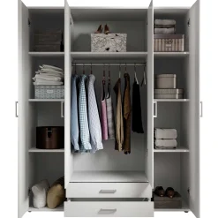 Kleiderschrank Daniela 160cm mit 4 Türen 2 Schubladen und Spiegel - weiß
