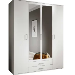 Kleiderschrank Daniela 160cm mit 4 Türen 2 Schubladen und Spiegel - weiß