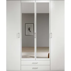 Kleiderschrank Daniela 160cm mit 4 Türen 2 Schubladen und Spiegel - weiß