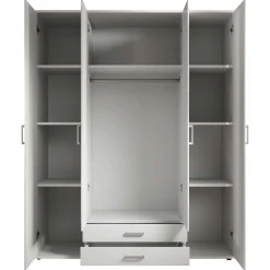 Kleiderschrank Daniela 160cm mit 4 Türen 2 Schubladen und Spiegel - weiß