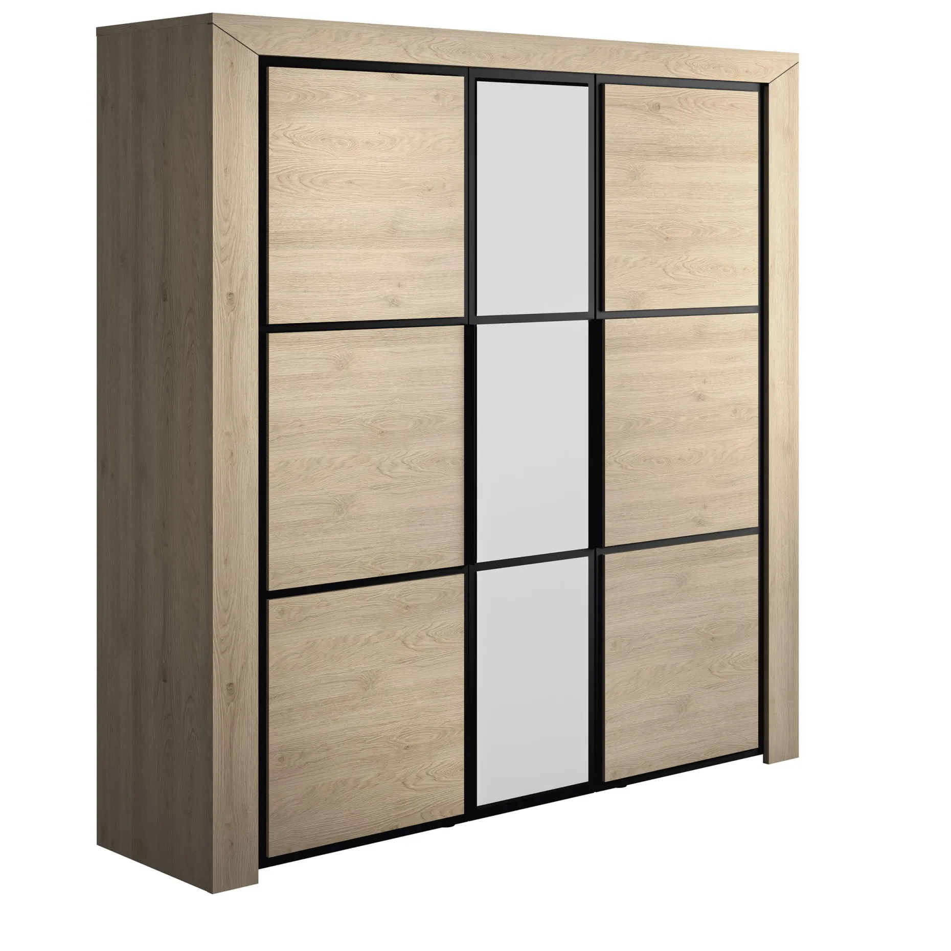 Kleiderschrank East mit 3 Türen und Spiegel - Kastanie