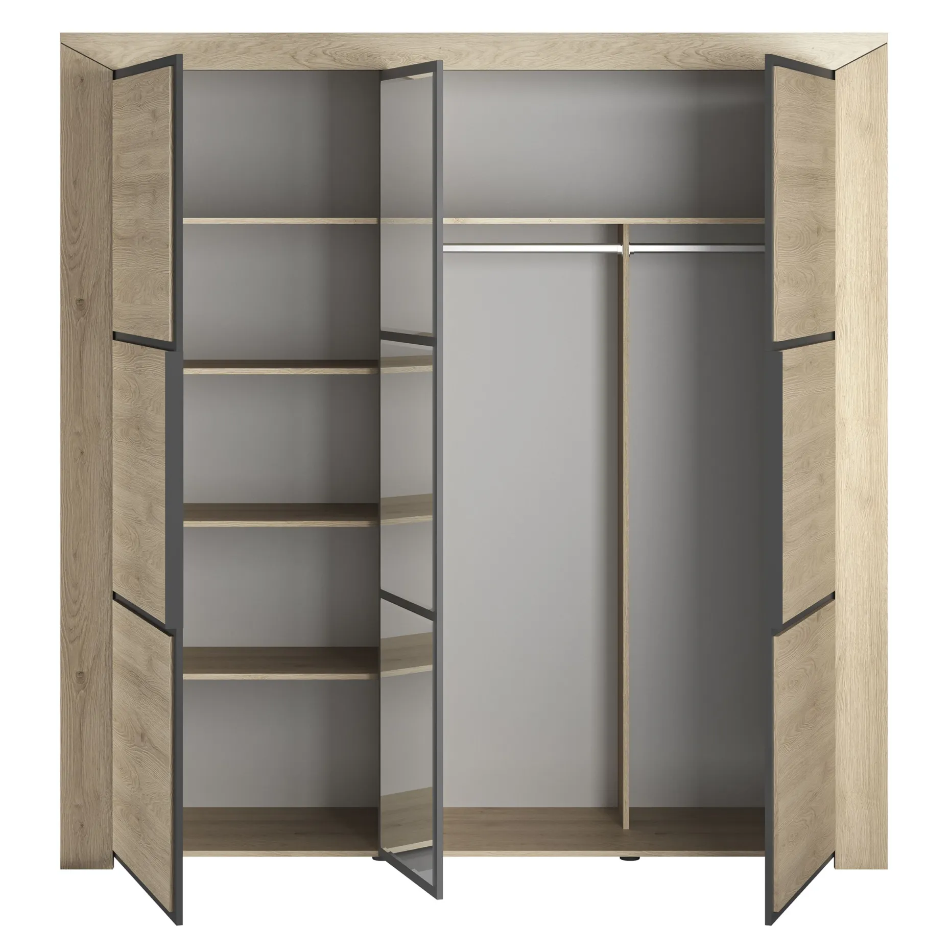 Kleiderschrank East mit 3 Türen und Spiegel - Kastanie