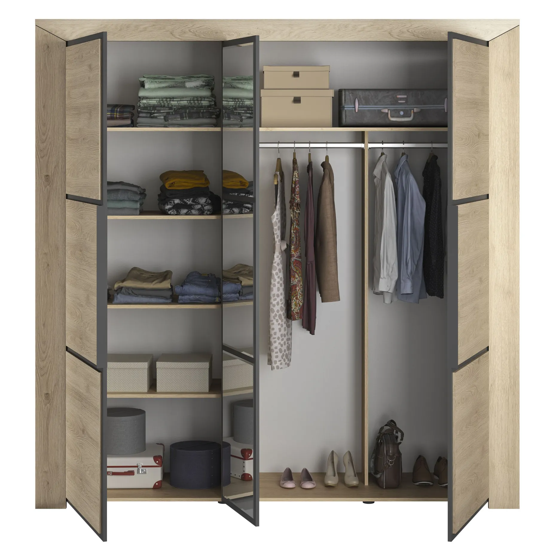 Kleiderschrank East mit 3 Türen und Spiegel - Kastanie
