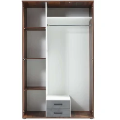 Kleiderschrank Ellis 120cm mit 3 Türen 2 Schubladen und Spiegel - alter Stil/Beton
