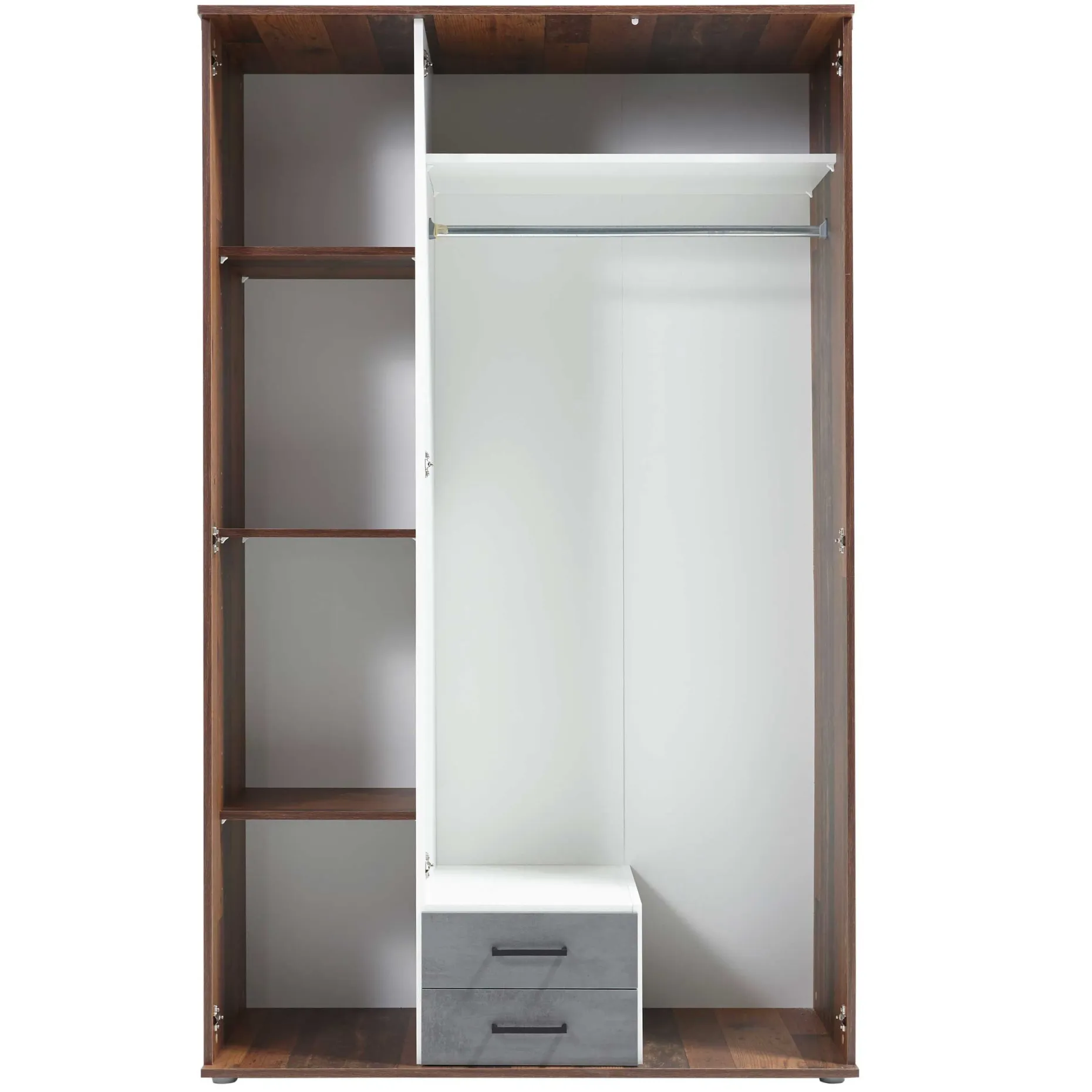 Kleiderschrank Ellis 120cm mit 3 Türen 2 Schubladen und Spiegel - alter Stil/Beton