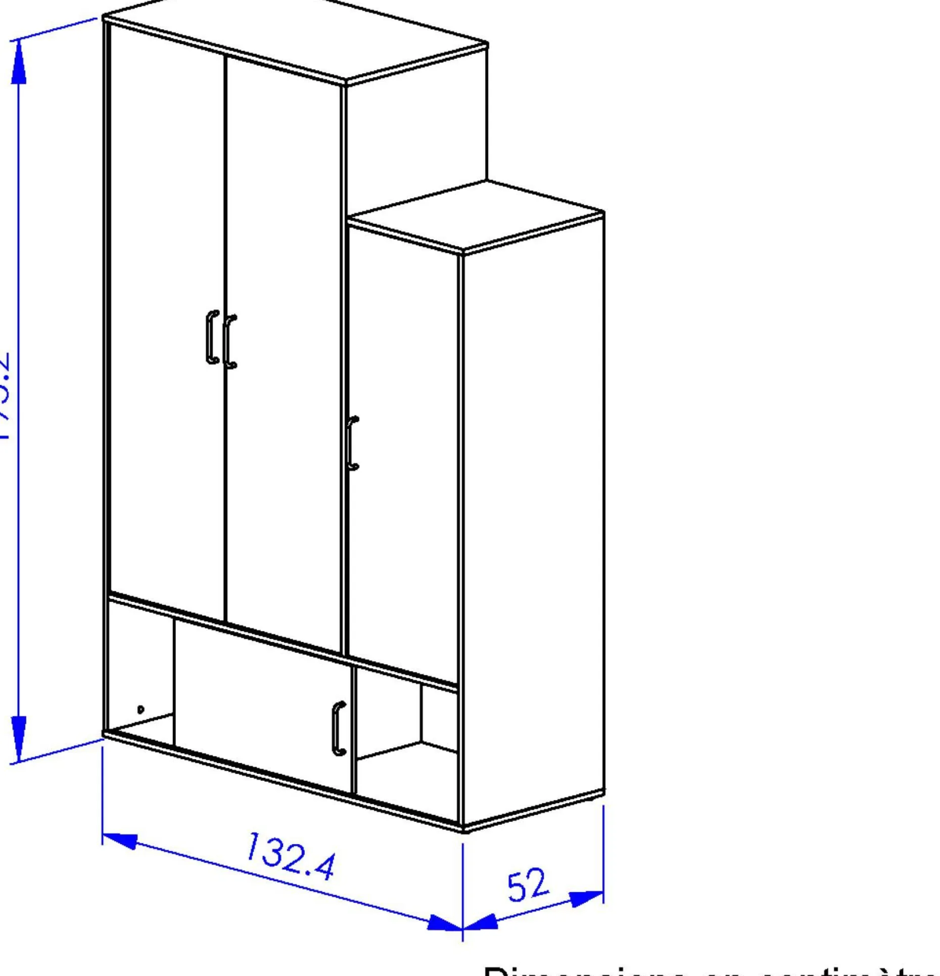 Kleiderschrank Erwan - 133x52x192cm - 4 Türen - weiß/kastanienbraun
