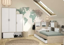 Kleiderschrank Erwan - 133x52x192cm - 4 Türen - weiß/kastanienbraun
