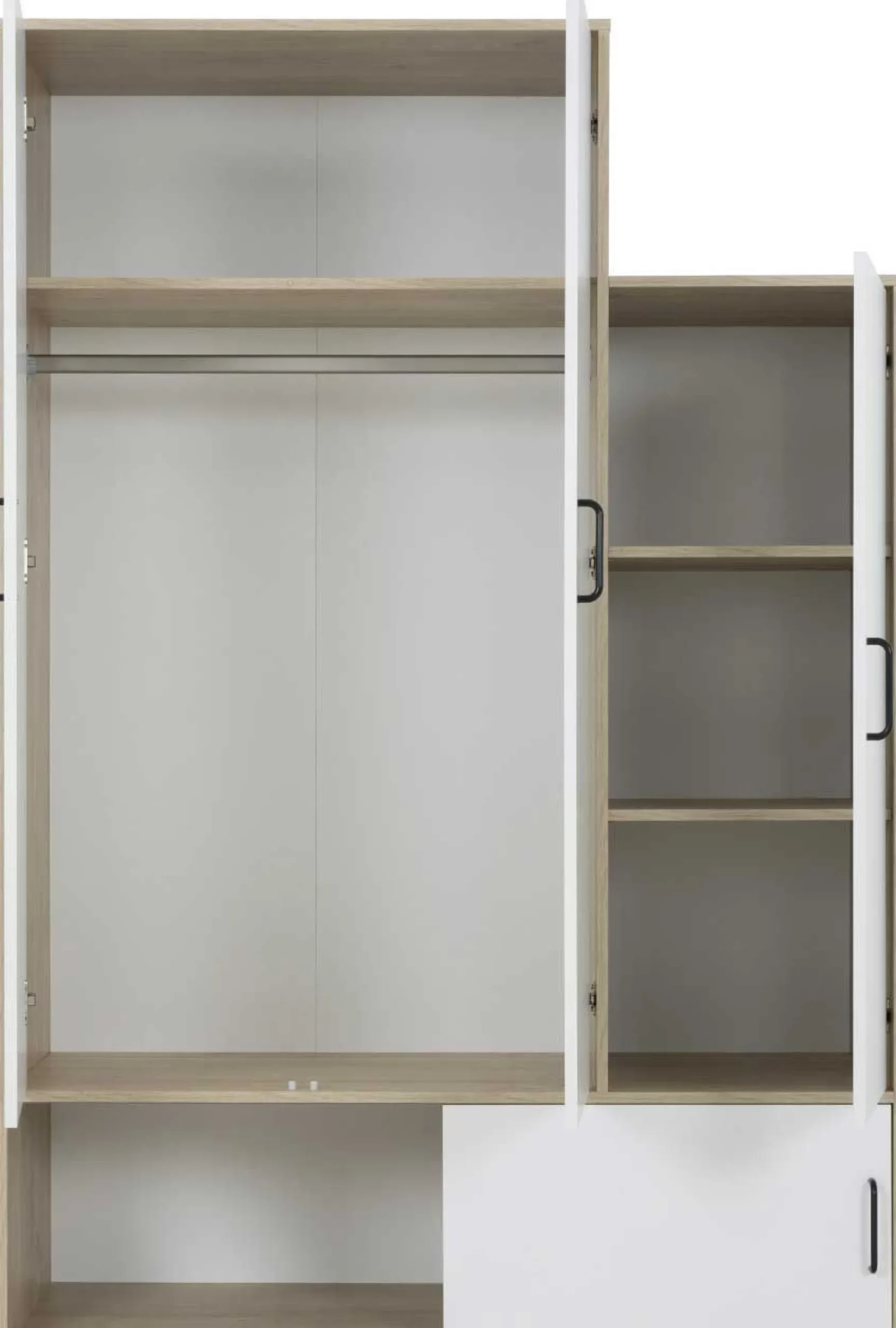 Kleiderschrank Erwan - 133x52x192cm - 4 Türen - weiß/kastanienbraun