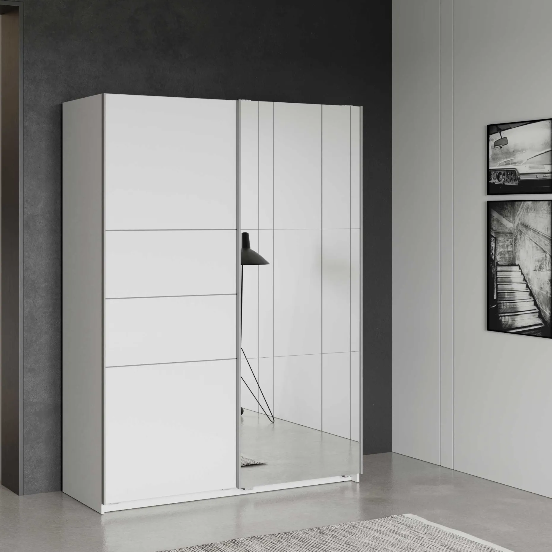 Kleiderschrank Faust - 148x60x203cm - mit Spiegel - 2 Türen - weiß