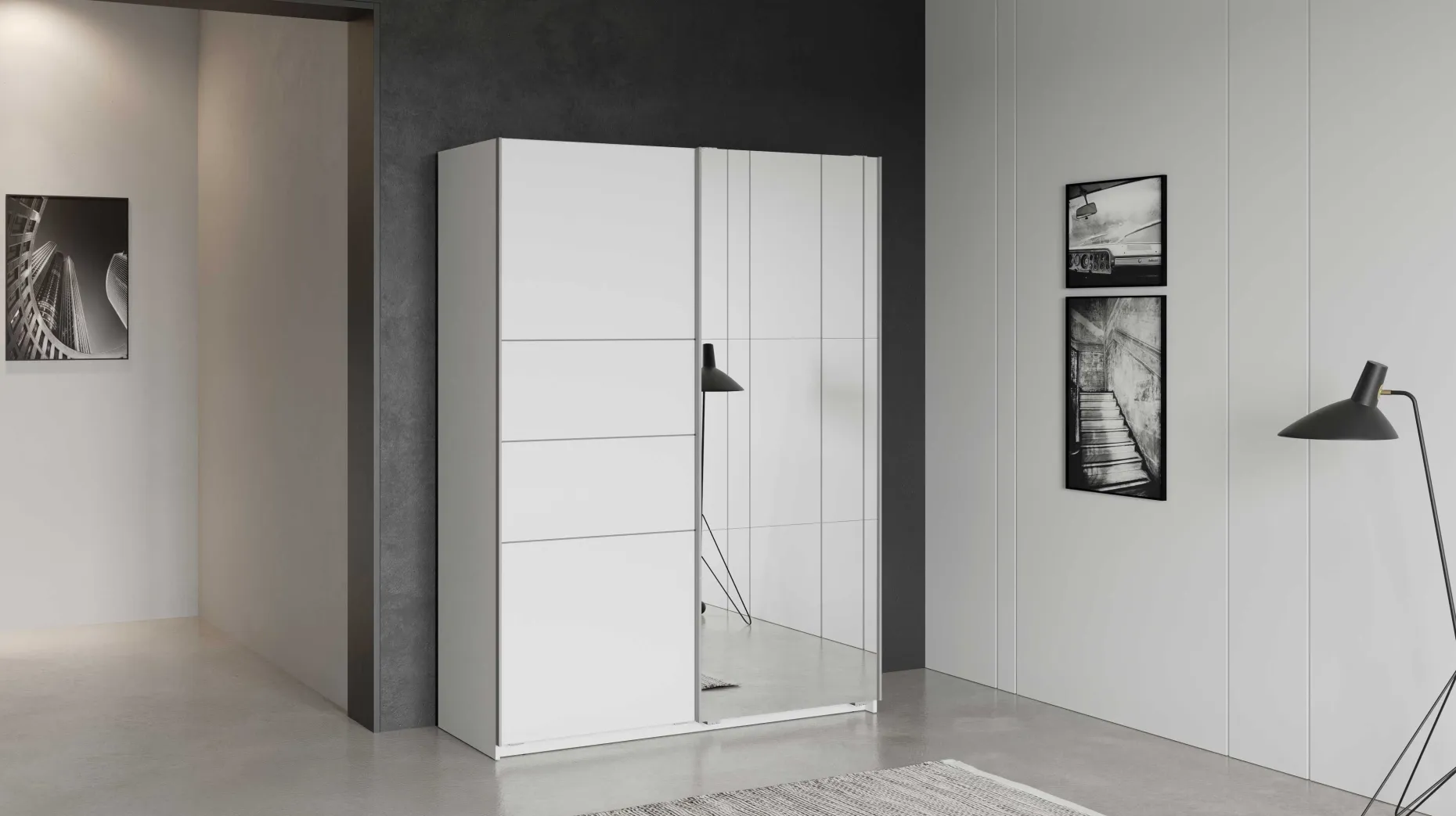 Kleiderschrank Faust - 148x60x203cm - mit Spiegel - 2 Türen - weiß