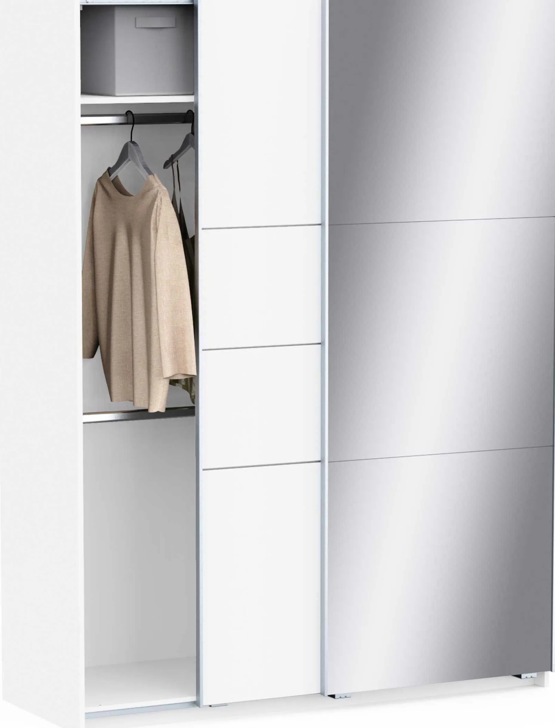 Kleiderschrank Faust - 148x60x203cm - mit Spiegel - 2 Türen - weiß